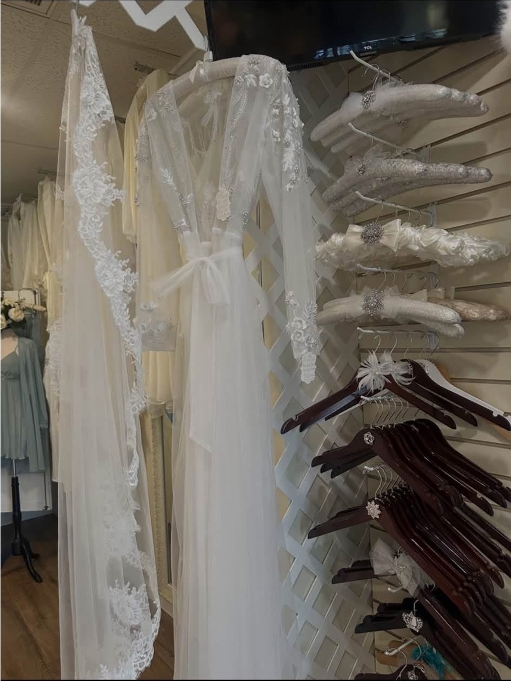 Ivory Lace Bridal Robe with Sheer Floral Sleeves